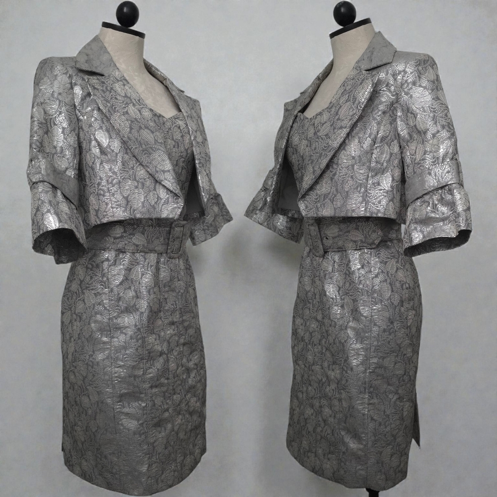 Badgley Mischka Designer Evening Mini Midi 3-Piece Belted Set Dress 6-Medium - Picture 3 of 9